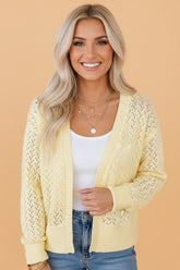 Women's Casual Solid Open Front Pointelle Knit Cardigan | Zarnesh