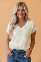 Women’s Casual V-Neck Ribbed Cable Textured T-Shirt | Zarnesh
