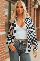 Women’s Checkerboard Button Front Flap Pocket Shacket | Zarnesh