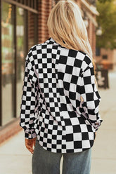 Women’s Checkerboard Button Front Flap Pocket Shacket | Zarnesh