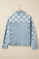 Women’s Checkered Denim Patchwork Buttoned Jacket | Zarnesh