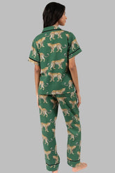 Women's Cheetah Short Sleeve Shirt Pants Pajama Set | Zarnesh