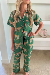 Women's Cheetah Short Sleeve Shirt Pants Pajama Set | Zarnesh