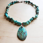 Women’s Chunky Beaded Turquoise Teardrop Necklace Pendant | Zarnesh