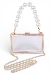 Women’s Clear Box Clutch Bag with Pearl Handle | Zarnesh