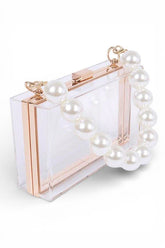 Women’s Clear Box Clutch Bag with Pearl Handle | Zarnesh