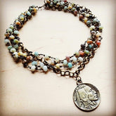 Women’s Collar Amazonite Necklace with Antique Head Coin | Zarnesh