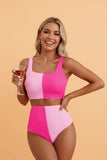 Women's Corded Color Block Square High Waist Bikini Set | Zarnesh