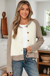 Women’s Colorblock Ribbed Buttoned Knit Cardigan Sweater | Zarnesh