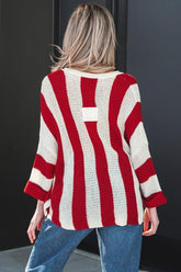 Women's Colorblock Striped V-Neck 3/4 Sleeve Knit Sweater | Zarnesh