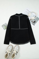 Women’s Contrast Button-Up Trim Sweater Cardigan | Zarnesh