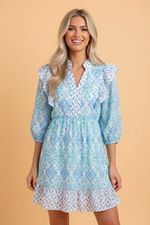 Women’s Contrast Geometric Patchwork Ruffle Mini Dress | Zarnesh