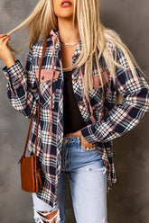 Women’s Contrast Hooded Drawstring Plaid Shacket | Zarnesh
