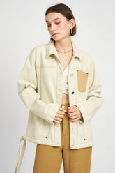 Women’s Contrasted Denim Drawstring Button Front Jacket | Zarnesh