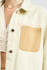 Women’s Contrasted Denim Drawstring Button Front Jacket | Zarnesh