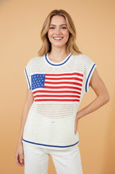 Women’s Crochet American Flag Cap Sleeve Sweater Top | Zarnesh