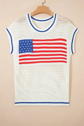 Women’s Crochet American Flag Cap Sleeve Sweater Top | Zarnesh