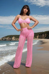 Women's Crochet Halter Top & Wide Leg Pant Set Two Piece | Zarnesh