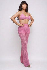 Women's Crochet Halter Top & Wide Leg Pant Set Two Piece | Zarnesh