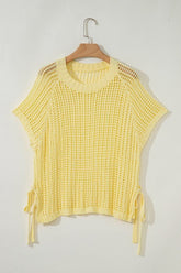 Women's Crochet Short Sleeve Side Tie Hollow-out Sweater | Zarnesh
