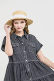 Women’s Denim Button Down Babydoll Tiered Shirt Dress | Zarnesh