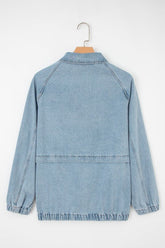 Women’s Denim Collared Elastic Edge Zip-Up Pocketed Jacket | Zarnesh