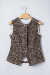 Women’s Denim Leopard Button Front Vest Top | Zarnesh