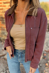 Women’s Denim Zipped Front Corduroy Collar Jacket | Zarnesh