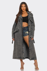 Women’s Distressed Belted Denim Trench Coat | Zarnesh