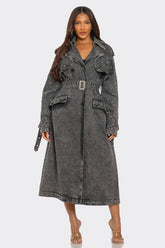 Women’s Distressed Belted Denim Trench Coat | Zarnesh