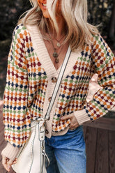 Women’s Dotty Knit Button Front V Neck Knit Sweater Cardigan | Zarnesh