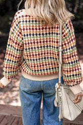 Women’s Dotty Knit Button Front V Neck Knit Sweater Cardigan | Zarnesh