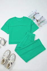 Women’s Drop Shoulder Boxy Tee & Barrel Pants Loungewear Set | Zarnesh