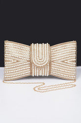 Women's Elegant Pearl Studded Bow Tie Evening Clutch Bag | Zarnesh