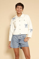 Women’s Embroidered Bow Denim Jacket | Zarnesh