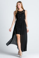 Women’s Evening Chiffon Overlay Lace High-Low Mini Dress | Zarnesh