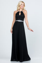 Evening Lace Gown Embellished Halter Maxi Dress | Zarnesh