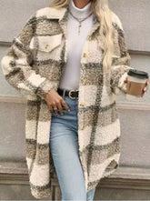 Women’s Faux Fur Plaid Sherpa Long Shacket Coat | Zarnesh