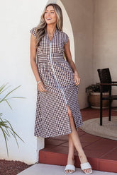 Women’s Flare Sarahi Gingham Zipper Front Midi Dress | Zarnesh