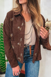 Floral Embroidered Corduroy Button-Front Jacket | Zarnesh