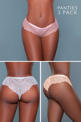 Women's Floral Lace 3-Pack Cheeky Scalloped Low Rise Panty | Zarnesh