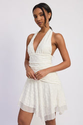 Women’s Floral Lace Halter Asymmetrical Backless Mini Dress | Zarnesh