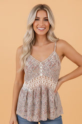 Women's Floral Print Crochet Spaghetti Strap Tank Top | Zarnesh