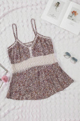 Women's Floral Print Crochet Spaghetti Strap Tank Top | Zarnesh