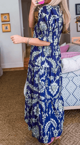 Women’s Floral Print Frilled Collar Half Sleeve Long Dress | Zarnesh