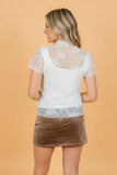 Women’s Floral Sheer Lace Mock Neck Short Sleeve T-Shirt | Zarnesh