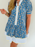 Women’s Floral Stripe Patchwork Plus Size Ruffle Dress | Zarnesh