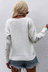 Women’s Floral V-Neck Embroidered Knit Ribbed Hem Sweater | Zarnesh