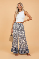 Women's Flowy Tribal Boho Smocked High Waist Wide Leg Pants | Zarnesh