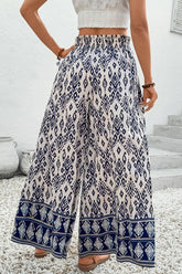 Women's Flowy Tribal Boho Smocked High Waist Wide Leg Pants | Zarnesh